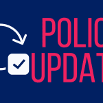 Policy Update, there is a image of a tick in a box with an arrow coming out the side of the box and circling around back to point at the box.