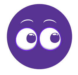 A purple circle with white cartoon eyes inside.